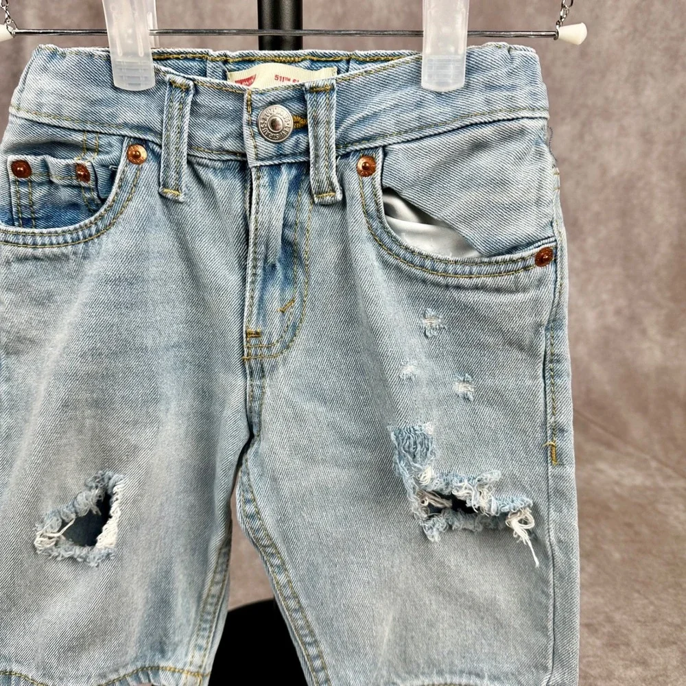 Levi Strauss Kids 511 Slim Fit Distressed Denim Shorts Light Wash Size 6 Reg